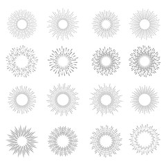 Wall Mural - set of vintage sunbursts black color, isolated on white background for logo, tag, stamp, t shirt, ba