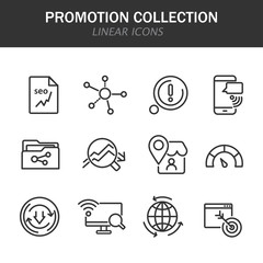 Aufkleber - Promotion collection linear icons in black on a white background