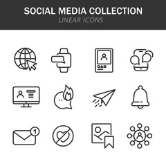 Poster - Social media collection linear icons in black on a white background