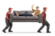 © Ljupco Smokovski - Casual young man lying on a sofa carried by two movers