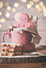Pink Christmas Gingerbread Man Cookies In A Mug