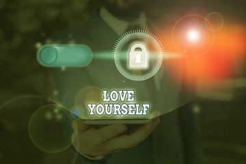 Wall Mural - Word writing text Love Yourself. Business photo showcasing have selfrespect and the unconditional selfacceptance