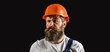 © Yevhen - Portrait builder, civil engineer working. Builder in hard hat, foreman or repairman in helmet. Man builders, industry. Bearded man worker with beard in building helmet or hard hat