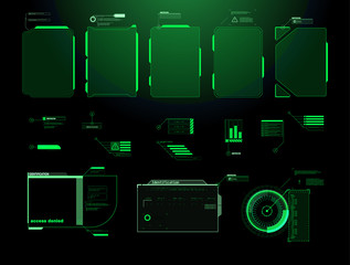 Wall Mural - Futuristic Vector HUD Interface Screen Design. Digital callouts titles. HUD UI GUI futuristic user interface screen elements set. High tech screen for video game. Sci-fi concept design.