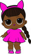 Funny black doll in pink dress decoration for baby T-shirt