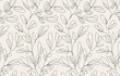 Seamless floral pattern with one line flowers. Vector hand drawn illustration.
