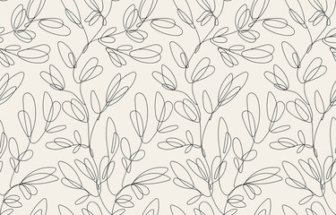 seamless floral pattern with one line flowers. vector hand drawn illustration.