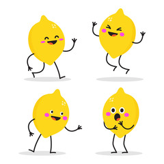 Wall Mural - Happy lemon characters dancing and smiling.