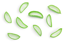 Aloe Vera Sliced Isolated On White Background With Clipping Path And Full Depth Of Field. Top View. Flat Lay.