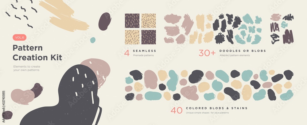 Set of abstract trendy hand drawn shapes and design elements. Pattern Creation set. Vector - obrazy, fototapety, plakaty 