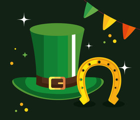 Wall Mural - saint patricks day with top hat and decoration vector illustration design