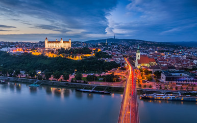 Poster - Bratislava City with the Castle and Old Town as Seen from Observation Deck of the Bridge