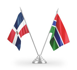 Gambia and Dominican Republic table flags isolated on white 3D rendering