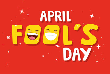 Sticker - april fools day in red background vector illustration design