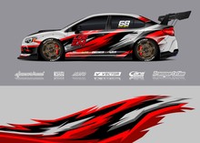 Racing Car Wrap Design Vector. Graphic Abstract Stripe Racing Background Kit Designs For Wrap Vehicle, Race Car, Rally, Adventure And Livery