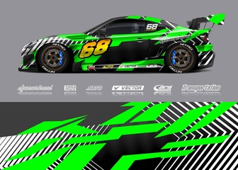 Racing car wrap decal graphic vector kit. Abstract stripe racing background designs for vinyl wrap race car, cargo van, pickup truck, adventure vehicle. Eps 10