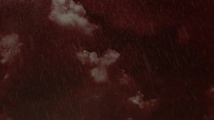 Wall Mural - red angry approaching storm 4k features rolling clouds, with a red hue and rain and lightning.