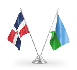 Djibouti and Dominican Republic table flags isolated on white 3D rendering