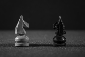 Image of Chess Pieces on Board for Game; black and white style