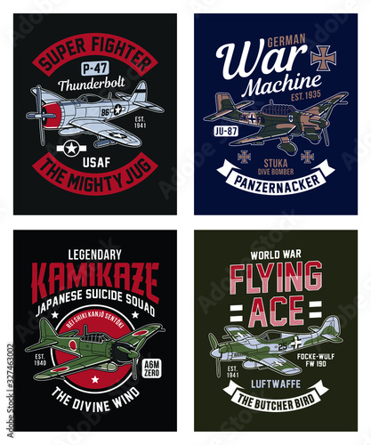 Fotomural Vintage World War 2 Fighter Plane Graphic T-shirt Collection