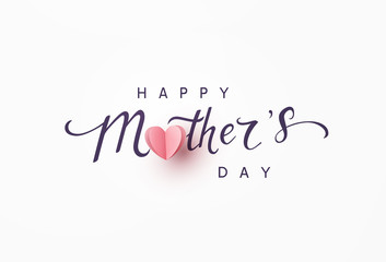 mother's day greeting card. vector banner with pink paper heart. symbol of love and calligraphy text