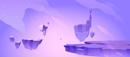 Wall Mural - space background with landscape of alien planet with craters and crack. vector cartoon fantasy illus