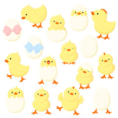 Wall Mural - Set of cute cartoon chicken in various poses