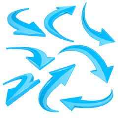 Wall Mural - blue shiny 3d arrows. curved signs
