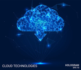 Wall Mural - hologram cloud storage. a cloud of polygons, triangles of points, and lines. cloud low-poly connecti