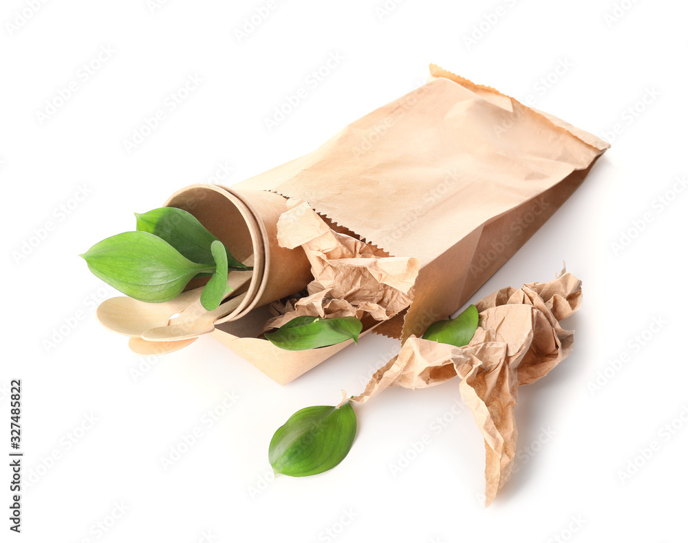 Different garbage on white background. Recycling concept