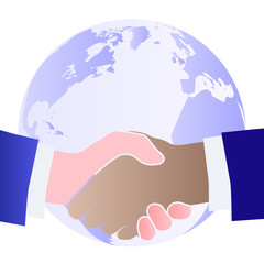 Handshake men of different nationalities, the conclusion of the contract, the successful partnership and cooperation. Handshake business, symbol of success deal, happy partnership, greeting shake