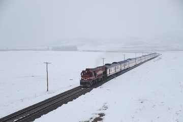 Train and landscape in Kars, Turkey.