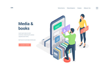Wall Mural - People browsing media and books on smartphone