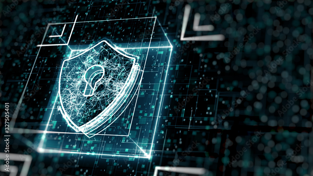 Abstract cyber security concept. Shield With Keyhole icon on digital ...