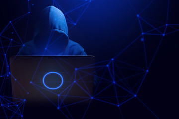 Wall Mural - hacker man terrorist with virus computer attack to server network system online in data internet sec