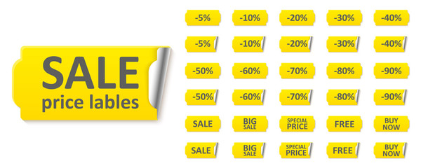 Wall Mural - Creative vector illustration of sale badges, price sticker, discount tag set isolated on background. Art design sale special offers template. Concept discount offer price tag, big friday lables.