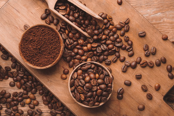 Composition with coffee beans on wooden background