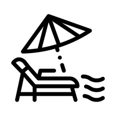 Sticker - Deck Chair With Umbrella Icon Thin Line Vector. Thailand Vacation Beach Equipment Recliner With Umbrella Concept Linear Pictogram. Monochrome Outline Sign Isolated Contour Symbol Illustration