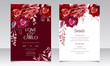 © mariadeta - Elegant wedding invitation card template design with maroon rose flower and leaves