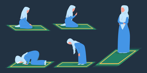 Wall Mural - Muslim woman praying position. Woman in traditinal clothes doing