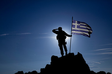 Soldier with the Greek flag