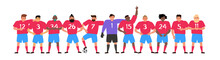 Football Team Soccer Players Standing Together Vector Illustration