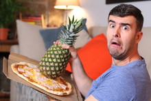 Funny Man Holding Pineapple And Pizza 