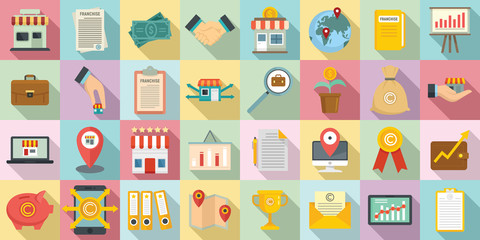 Franchise icons set. Flat set of franchise vector icons for web design