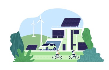 Alternative energy. Environmental city, solar energy. Bio resource elements, alternative smart renewable. Electro innovations vector concept. Illustration alternative eco energy, resource renewable