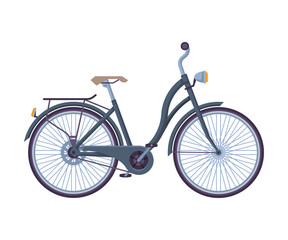 Retro Bicycle, Ecological Sport Transport, Side View Flat Vector Illustration