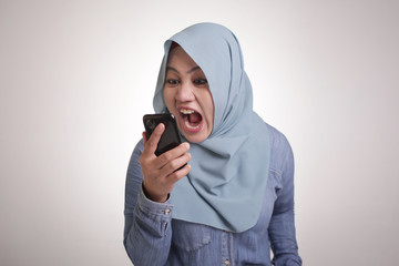 Wall Mural - Young Woman Angry by Phone Call, Screaming on Phone