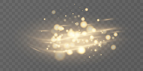 Wall Mural - particles glow sparkle stardust light effect. glowing yellow powder dust waves. abstract golden glow
