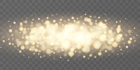 Wall Mural - golden particles glow light effect. glowing yellow powder splash circles. abstract gold bokeh luxury