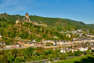 Cochem town in Germany on Moselle river with Reichsburg castle